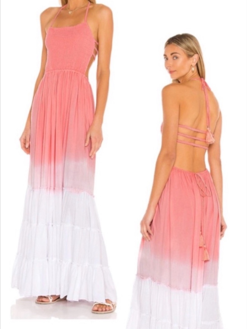 Tiare Hawaii x Revolve Naia Dress in
Dusty Rose Pink & White Gradasi Sm - Med